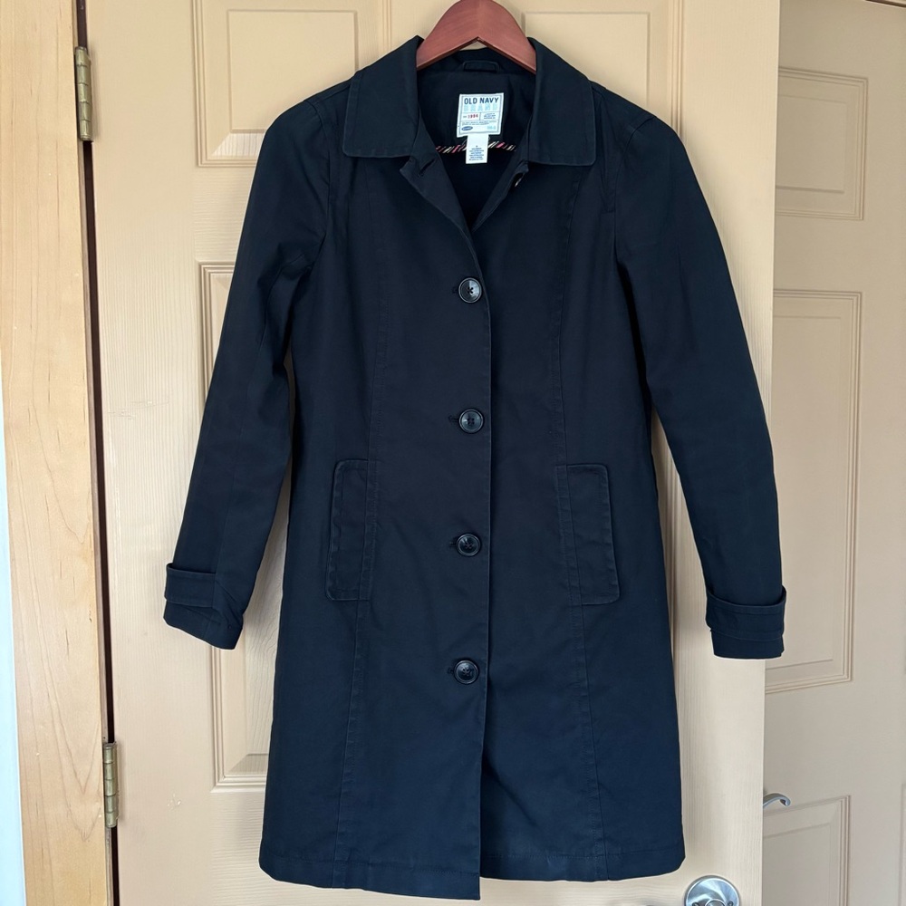 OLD NAVY | Vintage Black Mid Length‎ Cotton Preppy Tailored Trench Coat | Size S